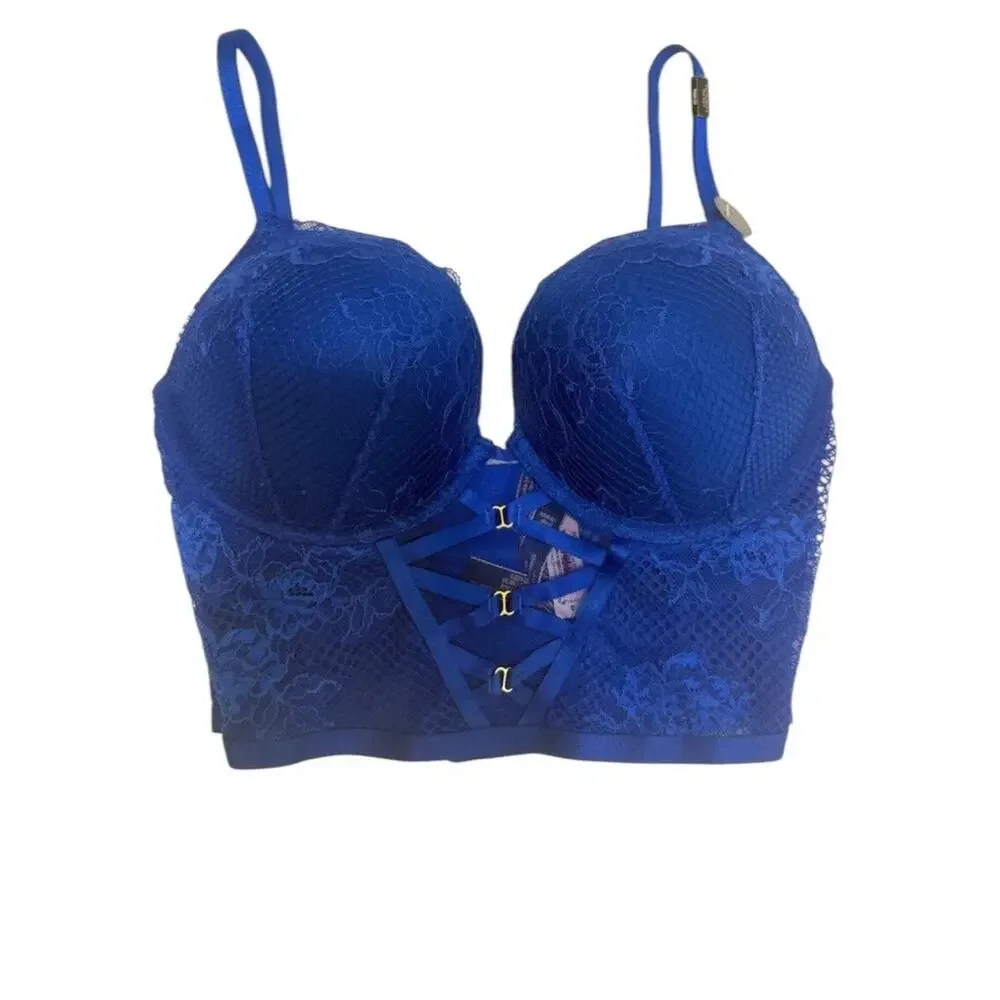 Victoria’s Secret Bombshell 32D plunge fishnet push up corset top BC3 3225